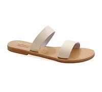 Emmanuela Sandalias planas de cuero griegas hechas a mano, zapatos de verano de calidad para mujer, oro rosa, estampado animal de serpiente, leopardo, cocodrilo, Blanco, 36 EU