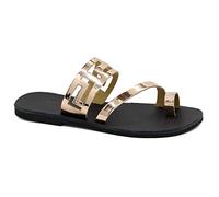 Emmanuela - Sandalias planas de piel con forma de meandros, hechas a mano con estilo griego antiguo, zapatos de verano de calidad para mujer, deslizadores de punta abierta
