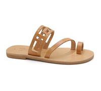 Emmanuela - Sandalias planas de piel con forma de meandros, hechas a mano con estilo griego antiguo, zapatos de verano de calidad para mujer, deslizadores de punta abierta, Beige, 37 EU