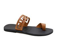 Emmanuela - Sandalias planas de piel hechas a mano con puntera plana y tiras de calidad, deslizantes de verano de calidad para mujer, sandalias estilo bohemio chic, Café Oscuro, 38 EU