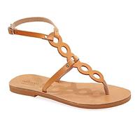 Emmanuela Sandalias planas de piel hechas a mano, zapatos de verano con cortes de pasaje para mujer, sandalias de tiras con puntera partida y correas ajustables, Beige, 36