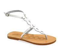 Emmanuela Sandalias planas de piel hechas a mano, zapatos de verano con cortes de pasaje para mujer, sandalias de tiras con puntera partida y correas ajustables, Blanco, 36