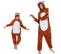 Emmarcon - Pijama Kigurumi - Pijama modelo animalito - Mono enterizo - Ideal incluso como disfraz de Halloween, para fiestas cosplay, etc - Pijama unisex para adulto Tigre XL