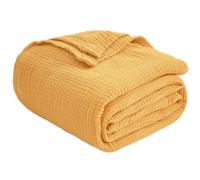 EMME Colcha de Muselina de 127 x 177 cm, Tejido Melange de 4 Capas, Certificado Oeko-Tex, 100% algodón, Manta Suave de Verano y Manta para sofá y Cama, Color Amarillo Mostaza
