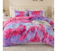 EMME Juego de Ropa de Cama de Felpa, 220 x 240 cm, Franela mullida, Juego para Cama y Ropa de Cama Suave, Fundas nórdicas y 2 Fundas de Almohada de 80 x 80 cm, Rosa-Lila arcoíris