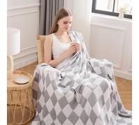 EMME Manta de algodón a Cuadros para sofá, Manta de Muselina Suave, Ligera, Transpirable, refrescante, Suave, para Todas Las Estaciones, Color Gris,127 x 152 cm