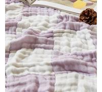 EMME Manta de algodón a Cuadros tamaño Queen para Cama, Suave y Grande, Manta de Muselina de 228 x 203cm, Ligera, Transpirable, refrescante para Todas Las Estaciones, Lavanda