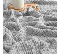EMME Manta de Muselina de Algodón 100% para Adultos, Tamaño Reina 230 x 230 cm, Color Gris Claro Melange, Sobrecama Transpirable Suave y Ligera para Sofá, Verano y Todas las Estaciones