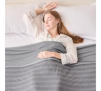 EMME Manta Refrescante de Enfriamiento, ARC-Chill Q-MAX>0,4, 2 en 1 Doble Cara - Manta Fina de Verano Ligera y Transpirable para Sofá, Día o Cama, Cubrecama Suave, 127x177 cm，Grau Gestreift