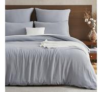 EMME Ropa de cama de muselina, 200 x 200 cm, 100 % algodón, certificado Öko-Tex, doble extra suave para las 4 estaciones, 1 funda nórdica + 2 fundas de almohada, ropa de cama de verano, color gris