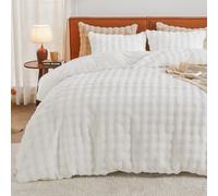 EMME Set de Sábana de Felpa 220x240 cm Blanco - Juego de Cama Invierno Imitación Piel de Conejo, Incluye Funda Nórdica Ultra Caliente con Cremallera + 2 Fundas de Almohada 80x80