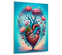 emmena - Cuadro Corazón anatómico azul con ramificaciones florales - 30 x 40 cm