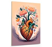 emmena - Cuadro Corazón Anatómico con Ramificaciones Florales - 18x24 cm