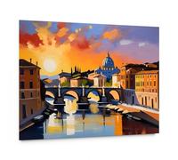 emmena - Cuadro pintado Puesta de sol Roma Tíber - 25x20 cm