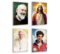 emmena - Juego de 4 imanes de Arte Sacro - San Pío, Jesús, Papa Francisco, Carlo Acutis - Apto para cualquier superficie metálica - Imanes para nevera, pizarra, hogar y oficina