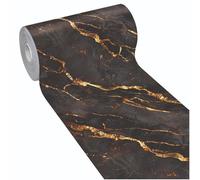 emmevi Alfombra de cocina de PVC estampado con resolución HD, antimanchas, antideslizante, 51 x 250 cm, mármol oscuro con vetas doradas