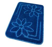 emmevi Alfombrilla Alfombra de baño Lavabo suave antideslizante y absorbente, moderna, modelo Moorea 6, juego de 3 piezas, azul