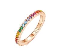 Emmie Jewelry Anillo de eternidad 925 plata con piedras de zirconia multicolor | Anillo para mujer con piedras de arcoíris alrededor | Anillos de arcoíris para mujeres, joyería para mujeres, 58, Metal