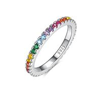Emmie Jewelry Anillo de Eternidad 925 Plata con Piedras de Zirconia Multicolor | Anillo para Mujer con Piedras de Arcoíris Alrededor | Anillos de Arcoíris para Mujeres, Joyería de Mujer, 58, Metal
