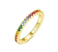 Emmie Jewelry Anillo de eternidad de 925 plata con circonitas de colores | Anillo para mujer con piedras de arcoíris alrededor | Anillos de arcoíris para mujeres, joyería para mujeres, 52, Metal