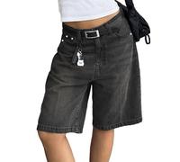EMMIOL Women's Baggy Jeans Shorts, Mid-Low Waist, Stretch Denim, Summer Shorts