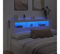 Emmtore Cabecero con LED Cabecera con Almacenaje Cabeceros de Cama Cabecero para Dormitori Madera de Ingeniería Blanco 180x18,5x103,5 cm