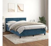 Emmtore Cama Box Spring con colchón Terciopelo Azul Oscuro 140x200 cm Rayas horizontales