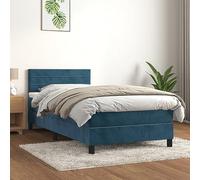 Emmtore Cama Box Spring con colchón Terciopelo Azul Oscuro 90x190 cm Rayas horizontales