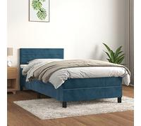 Emmtore Cama Box Spring con colchón Terciopelo Azul Oscuro 90x200 cm Rayas horizontales