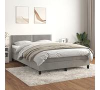 Emmtore Cama Box Spring con colchón Terciopelo Gris Claro 140x200 cm Liso con Clavos