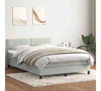 Emmtore Cama Box Spring con colchón Terciopelo Gris Claro 140x210 cm Liso con Clavos