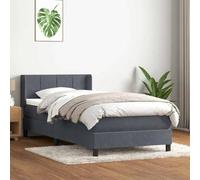 Emmtore Cama Box Spring con colchón Terciopelo Gris Oscuro 80x210 cm Bloques con Cuadros