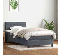 Emmtore Cama Box Spring con colchón Terciopelo Gris Oscuro 90x220 cm Rayas horizontales