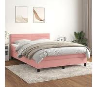 Emmtore Cama Box Spring con colchón Terciopelo Rosa 140x200 cm Rayas horizontales