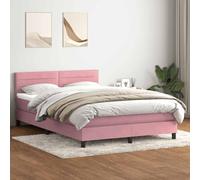 Emmtore Cama Box Spring con colchón Terciopelo Rosa 140x220 cm Rayas horizontales