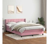 Emmtore Cama Box Spring con colchón Terciopelo Rosa 160x220 cm Botones