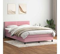 Emmtore Cama Box Spring con colchón Terciopelo Rosa 160x220 cm Rayas horizontales