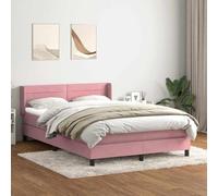 Emmtore Cama Box Spring con colchón Terciopelo Rosa 160x220 cm Rayas horizontales