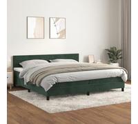 Emmtore Cama Box Spring con colchón Terciopelo Verde Oscuro 200x200 cm Rayas horizontales