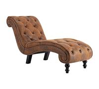Emmtore Diván Chaise Longue Piel Ante Sintética Vintage Retro Elegante Clásico Botones Sillón Relax Cuero Artificial Tumbona Relajación Marrón Salón