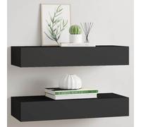 Emmtore Estantes de Pared con cajón 2 uds MDF Negro 60x23,5x10 cm