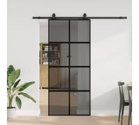 Emmtore Puerta corredera con herrajes negro 90x205 cm vidrio templado, puerta corredera cristal