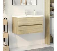 Emmtore Set de Mueble de baño 2 Piezas cerámica y Madera de ingeniería 80 x 38.5 x 45 cm con Grifo y Drenaje