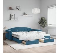 Emmtore Sofá Cama Nido con cajones Terciopelo Azul 100x200 cm 100 x 200 cm con Cama Nido y cajón