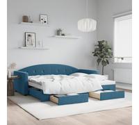 Emmtore Sofá Cama Nido con cajones Terciopelo Azul 90x200 cm 90 x 200 cm con Cama Nido y cajón