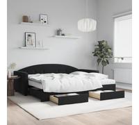 Emmtore Sofá Cama Nido con cajones Terciopelo Negro 90x200 cm 90 x 200 cm con Cama Nido, colchon y cajón