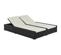 Emmtore Tumbona Doble Ratán Sintético Negro y Crema Asiento Sofá Silla Sillón