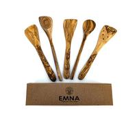 EMNA - Juego de utensilios de cocina de madera de olivo de 5 piezas | aprox. 30 cm | Cuchara de cocina para cocineros conscientes de la salud | deportistas | caja de regalo | antibacteriano | idea de