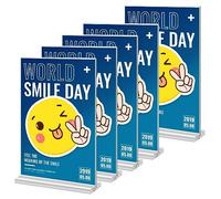 EMNIMQ 5 unidades A4 acrílico expositor de mesa, soporte para tarjetas de precio, A4, soporte en T, expositor publicitario, soporte de mesa acrílico, soporte para tarjetas de menú, para fotos,