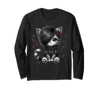 EMO Cat Rose Regalos góticos Amante de los Gatos Goth Girl Dark Kitty Manga Larga